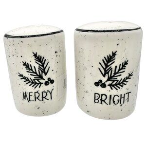 Primitives by Kathy Christmas Merry and Bright Ceramic Salt and Pepper Shakers